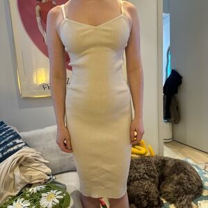 Elegant Cream Ribbed Dress
